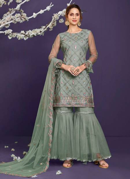 Sea Green Colour Latest Heavy Festive Wear Butterfly Net With Embroidered Sharara Collection 2023-A